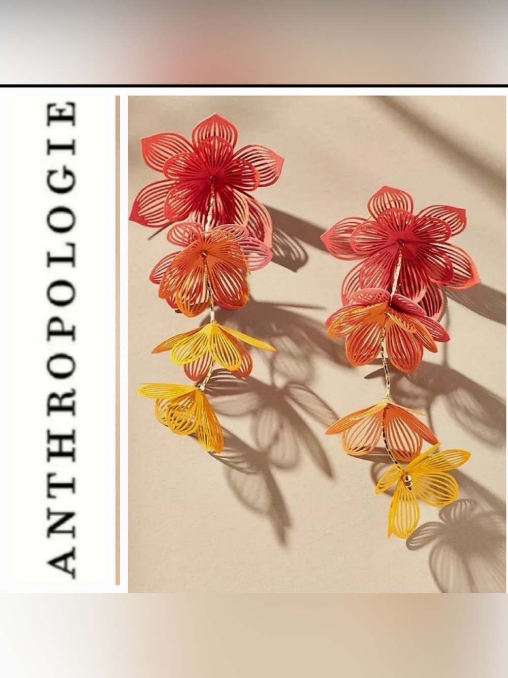 Anthropologie Sunset Painted Floral Drop Earrings